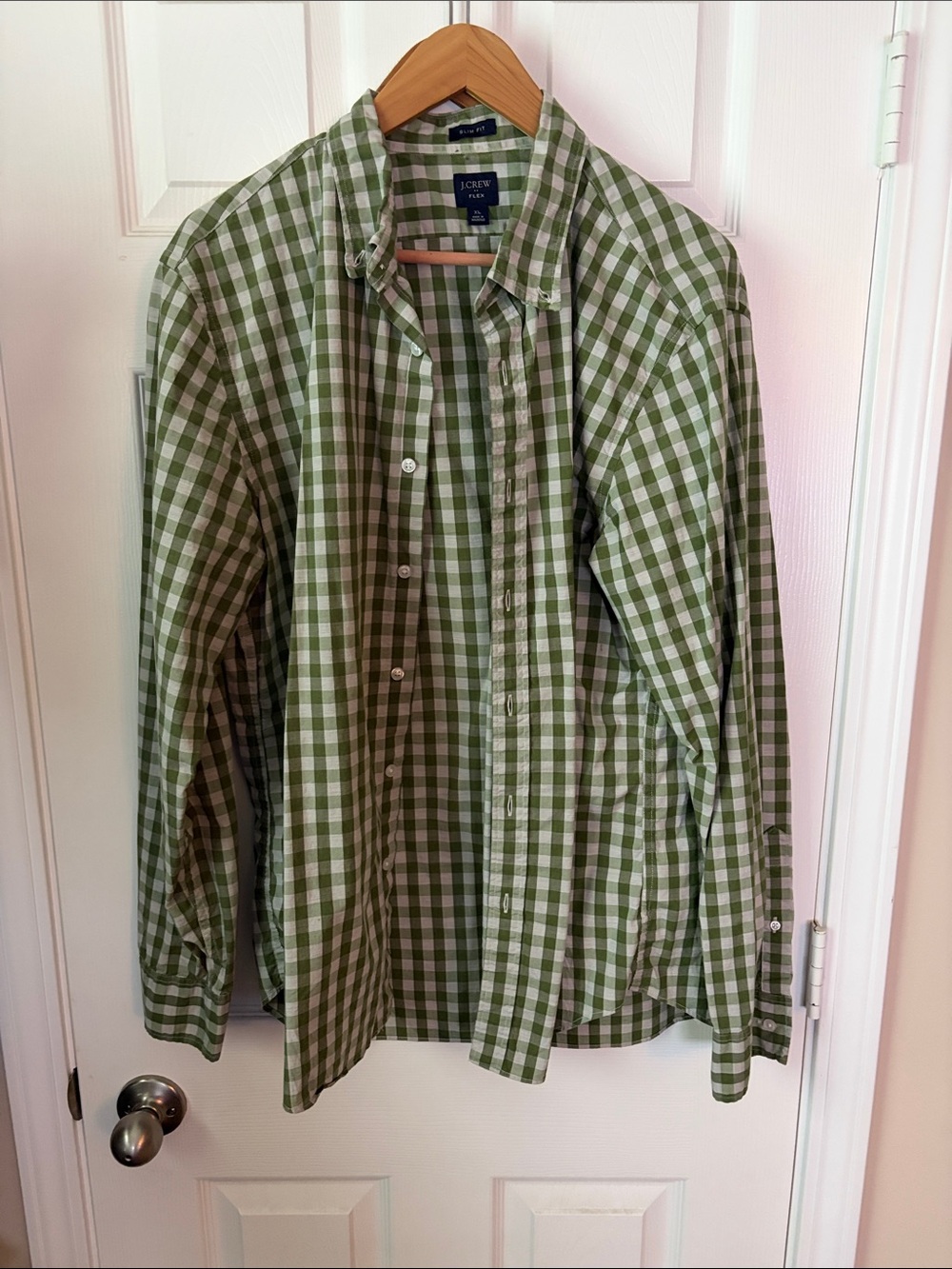 J. Crew Men's Olive and White Gingham Button-Down Shirt